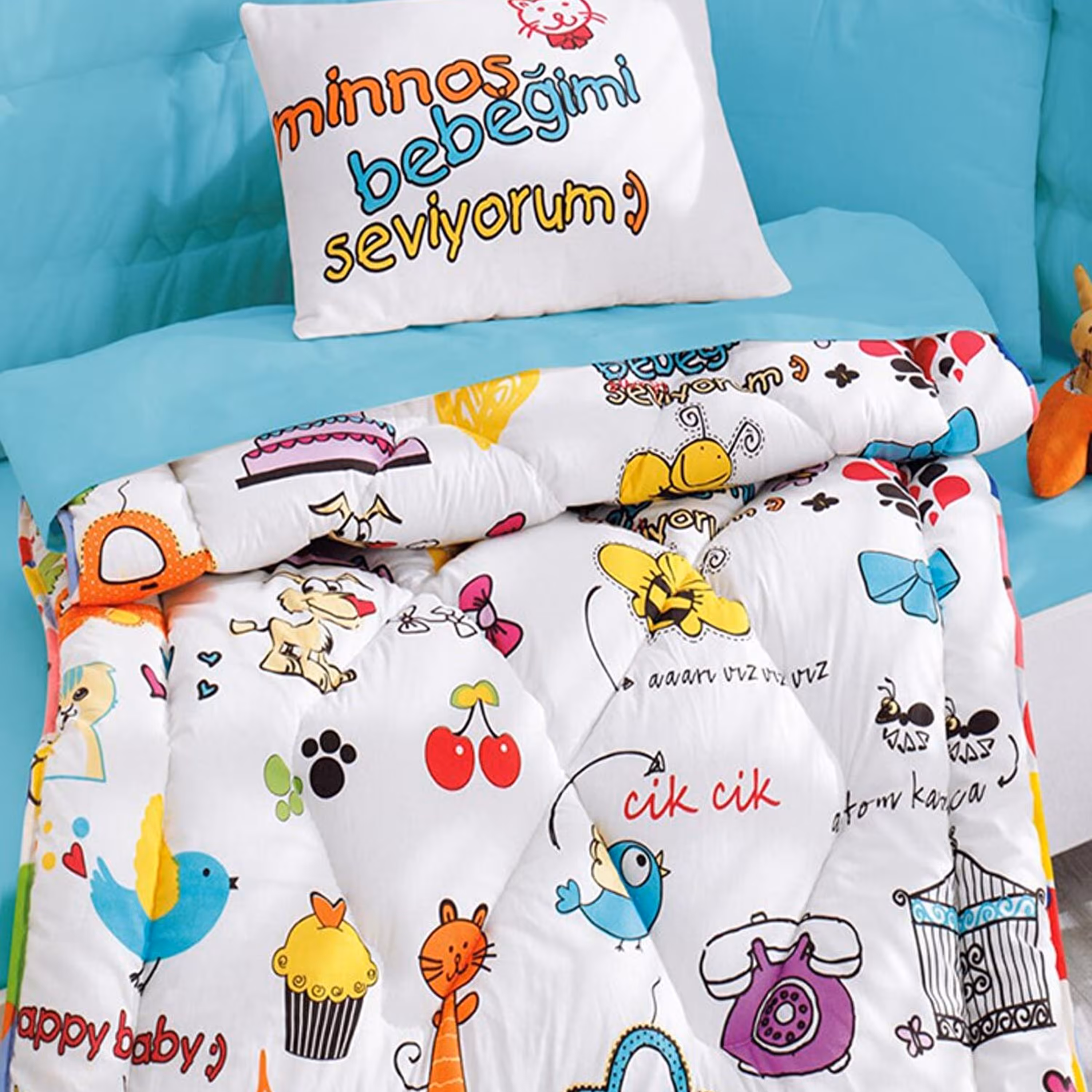 ست لحاف نوزادی کاتن باکس مدل Baby Mutlu Bebek Beyaz شش تکه