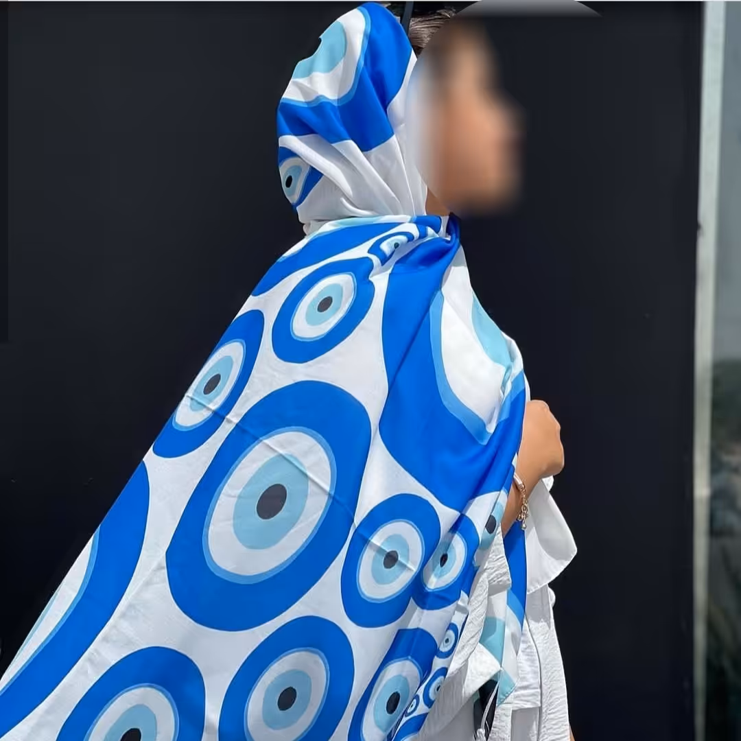 شال طرح چشم نظر نخی اعلا چهارفصل با کیفیت تضمین شده 