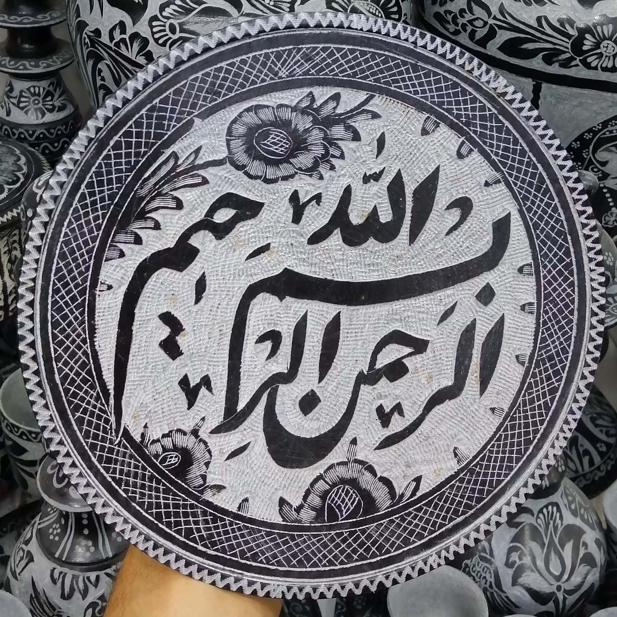 دیوار کوب سنگی و تابلو سنگی قلم خورده بسم الله الرحمن الرحیم سوغات اصیل مشهد مقدس 