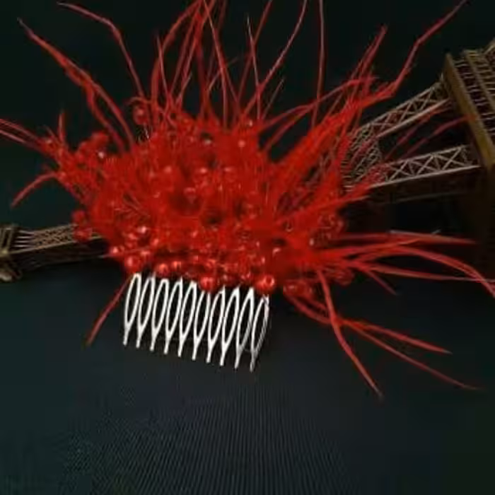 شونه شنیون ترکیبی کریستال قرمز و پر