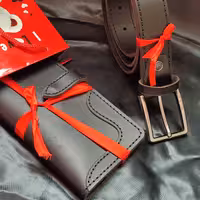 کیف پول+کمربند چرم گاوی دست دوز 