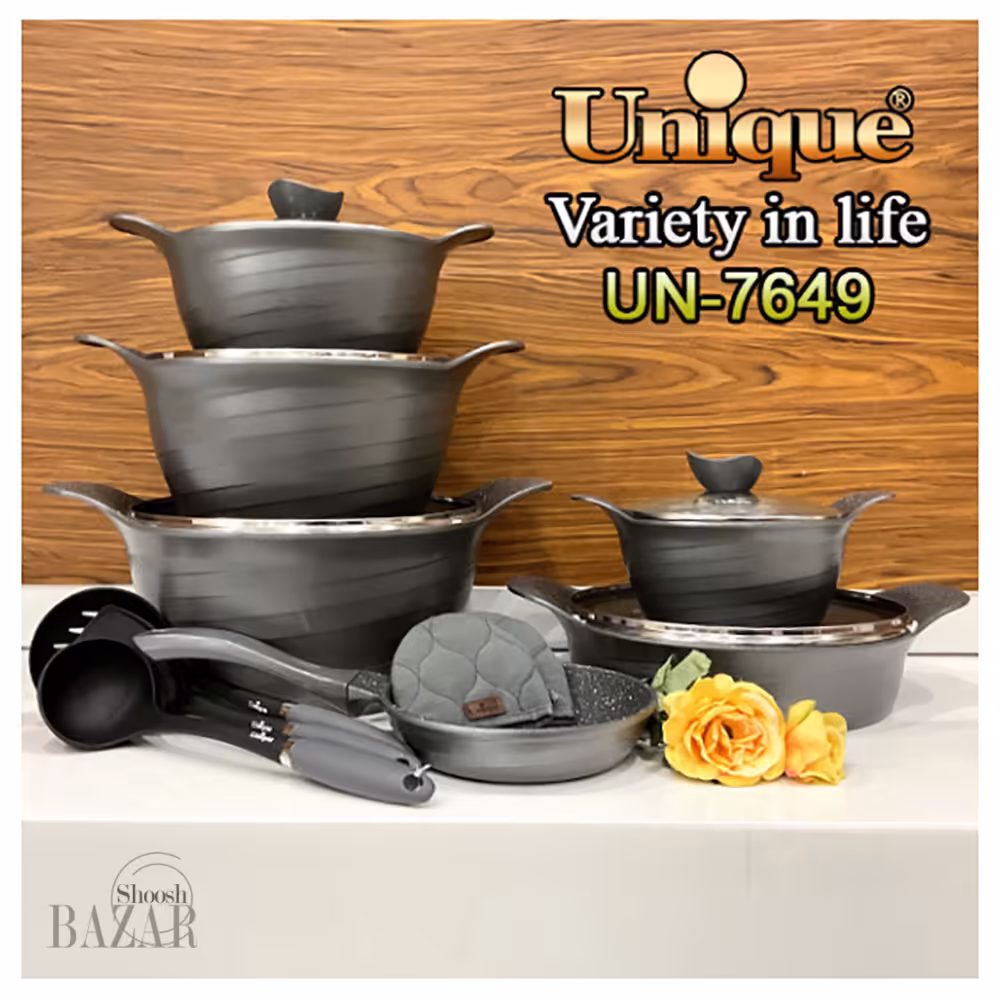 سرویس قابلمه 14 پارچه طوسی رز یونیک کد 7649