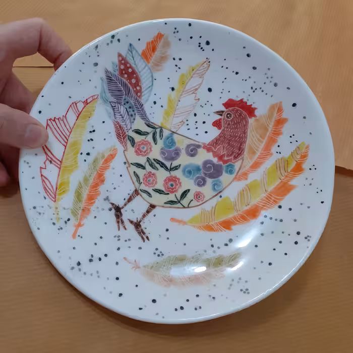 زیر دستی سرامیکی نقاشی زیر لعابی طرح خروس