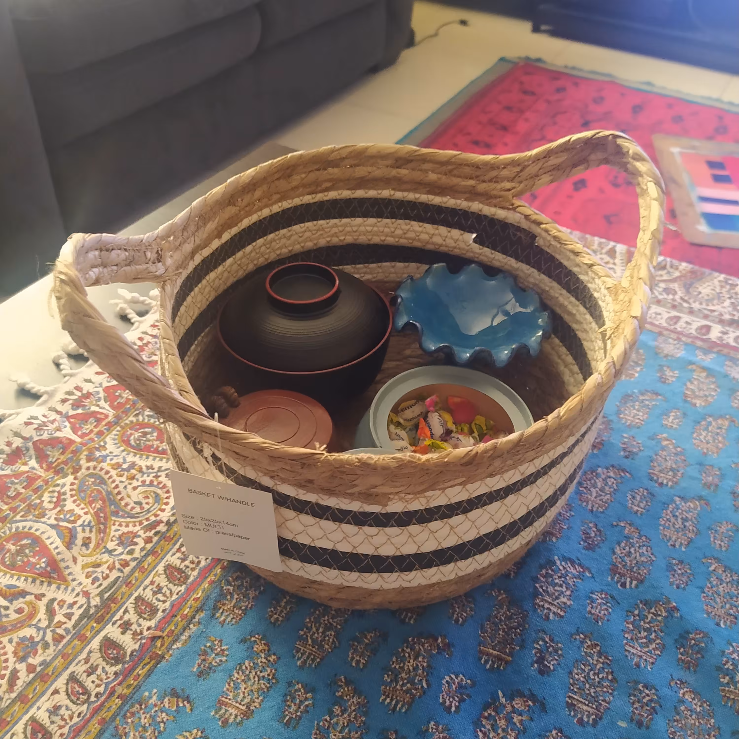 سبد حصیری تزیینی هوم باکس بسیار زیبا و شیک