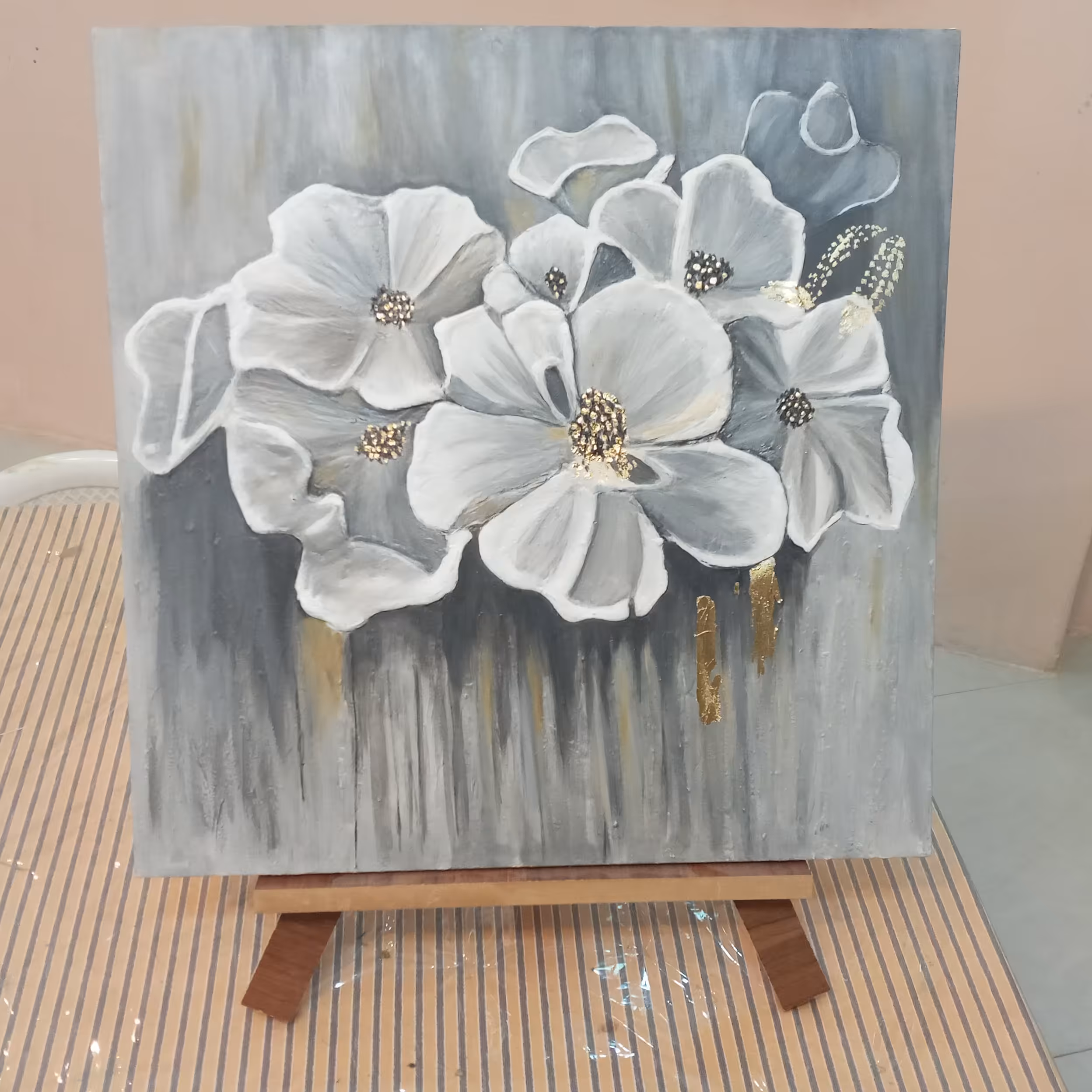 تابلو نقاشی مدرن طراحی با تکنیک خمیر تکسچر  ورق طلا و اکریلیک 