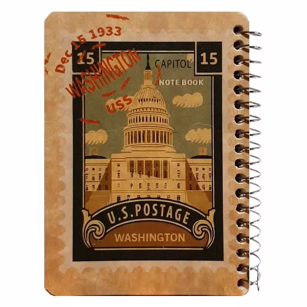 خرید دفترچه یادداشت سیمی کاغذ بالکی (کاغذ کرم) 10 × 12 سانت طرح تمبری