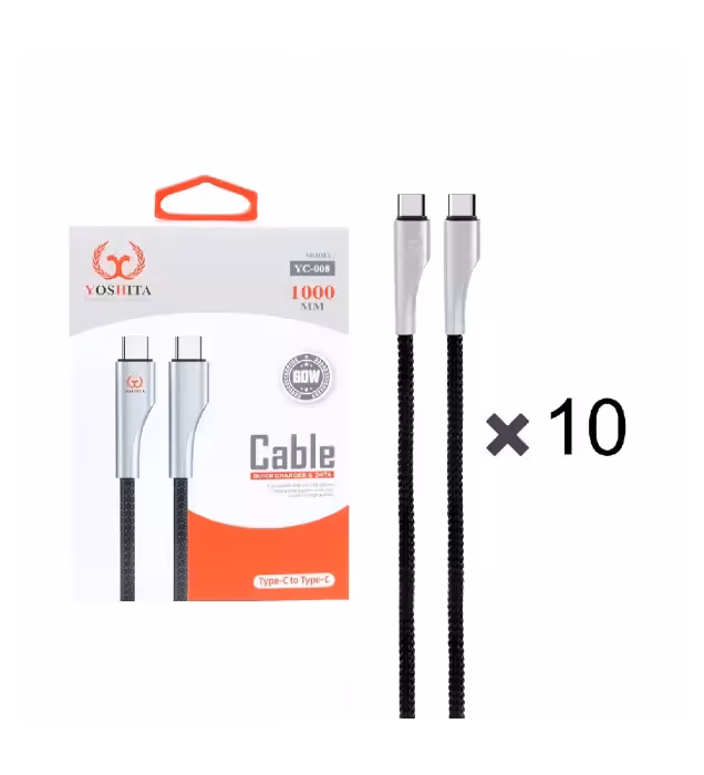 پک 10 عددی کابل شارژ فست یوشیتا Type-C To Type-Cمدل YC-008