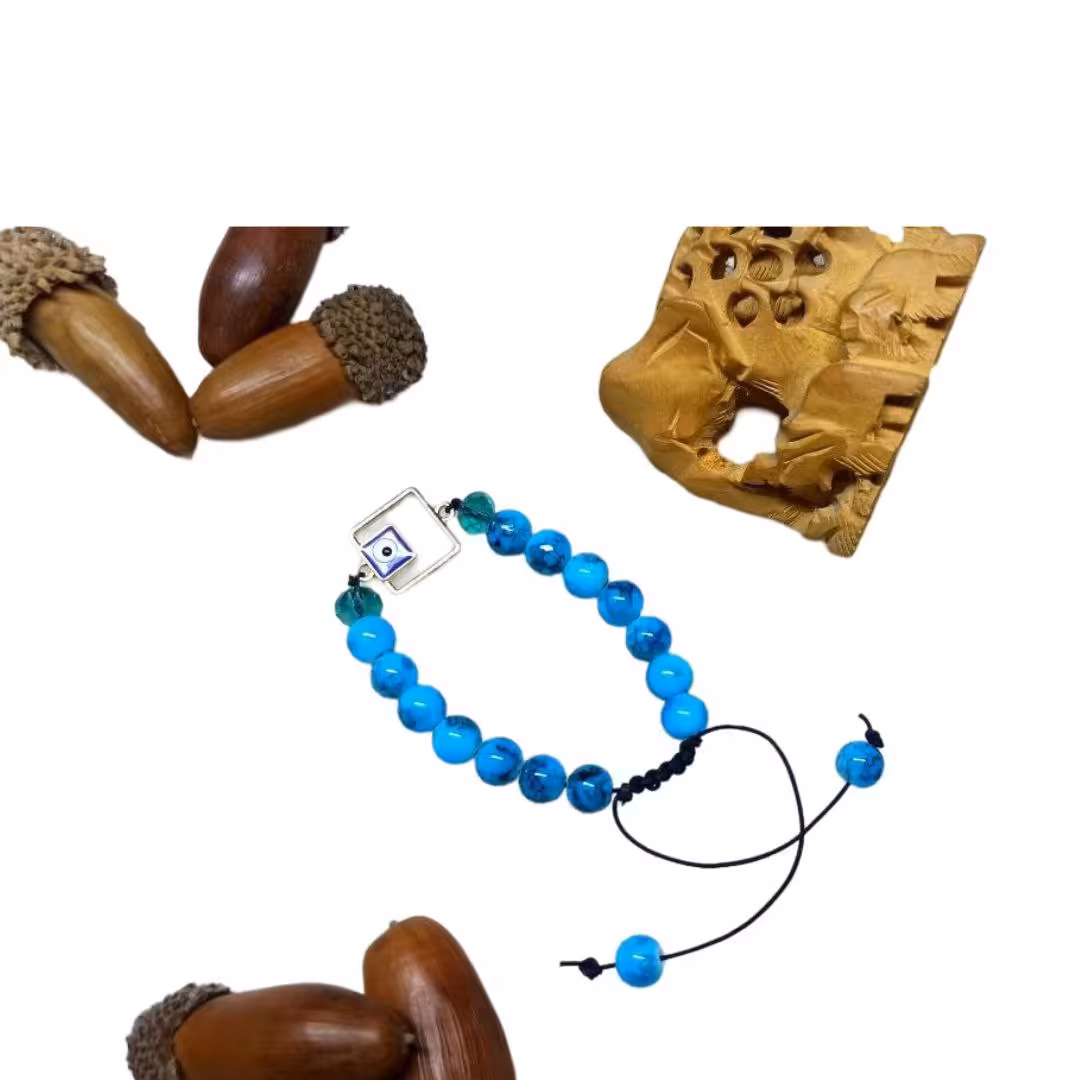 دستبند سنگ هولیت مدل چشم نظر  کشویی