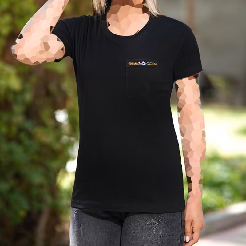 تیشرت جیبدار گلدوزی دخترانه تک رنگ مشکی و جنس نخ پنبه سوپر 