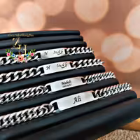 دستبند کارتیر  استیل پلاکدار با حکاکی دلخواه شما  