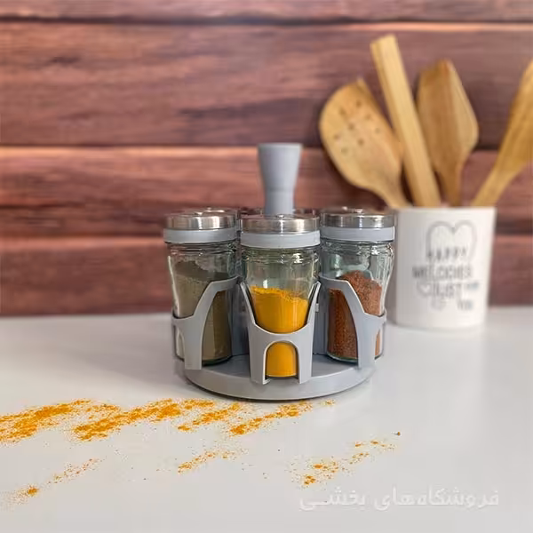 ست جا ادویه شیشه ای مدل گردان 6 عددی پارادایس