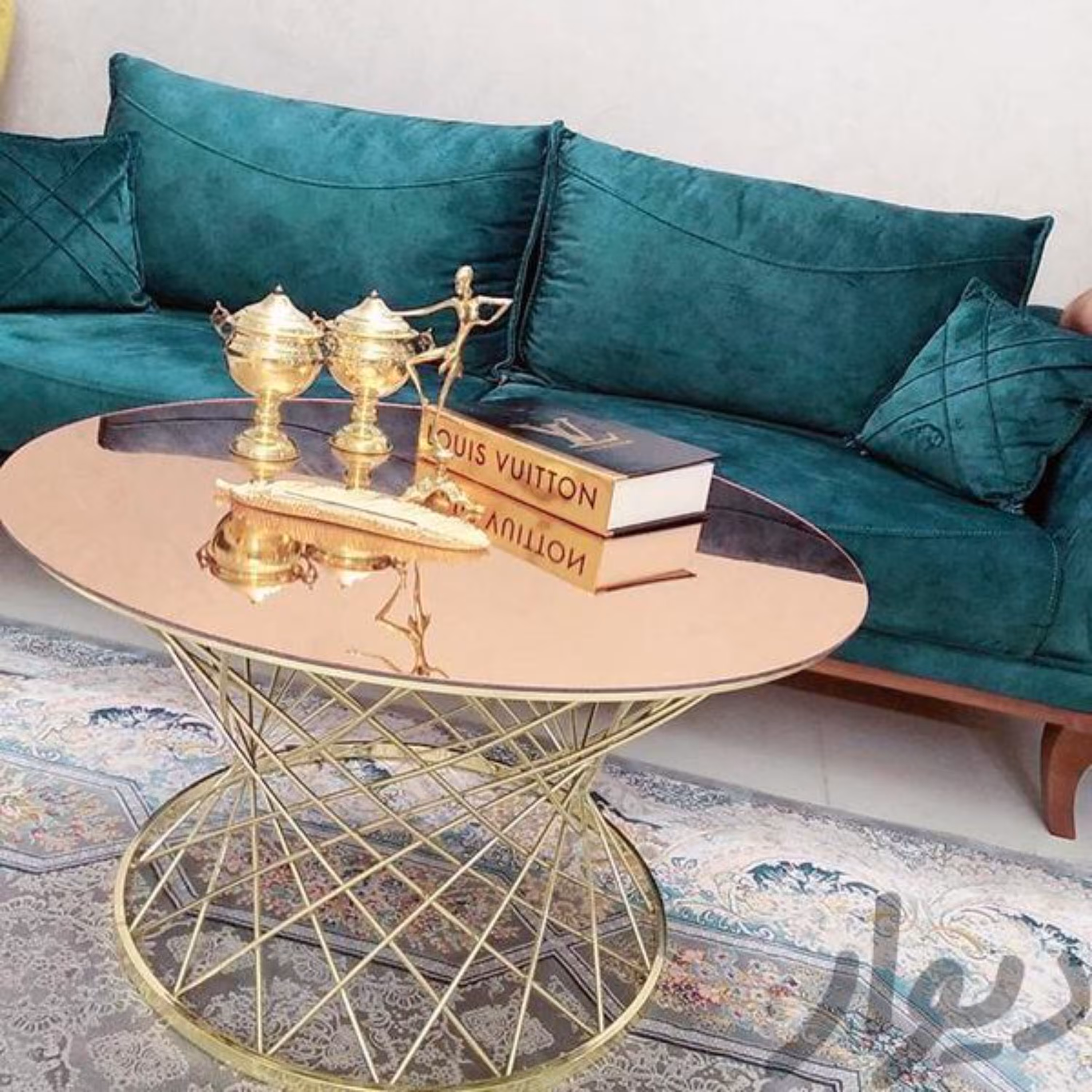 میز جلومبلی فلزی حصیری بافت