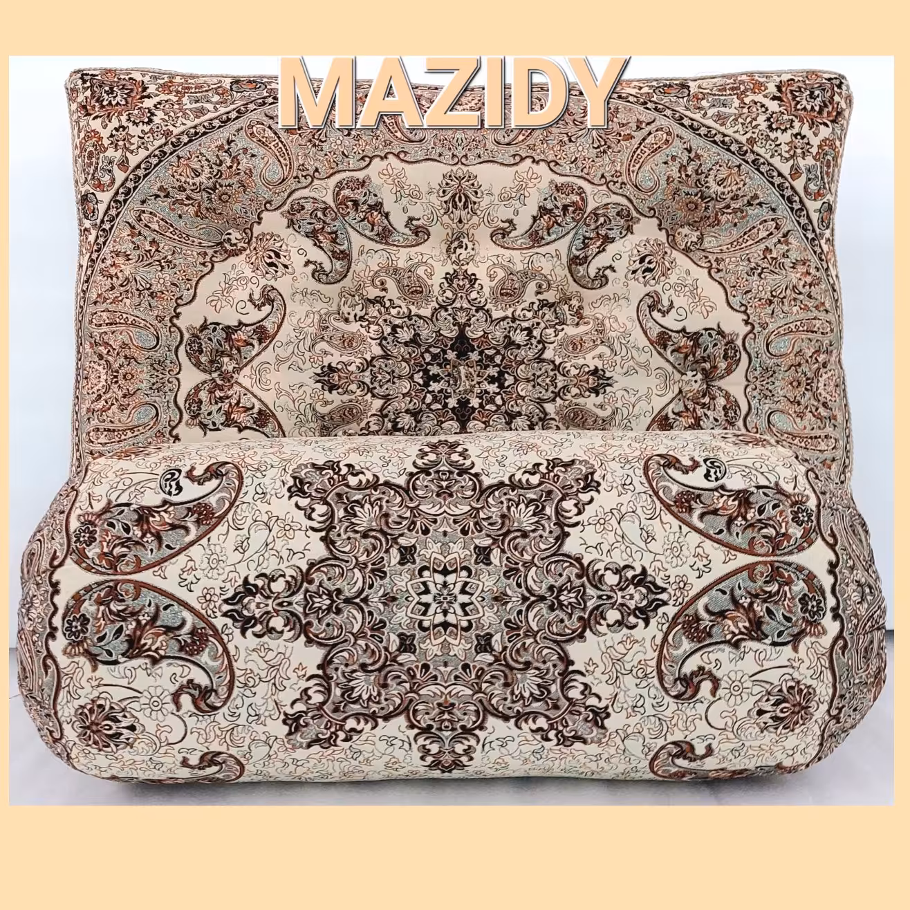 پشتی وبالشت ترمه قابدار شاهسوند رنگ نخودی بصورت جفت 