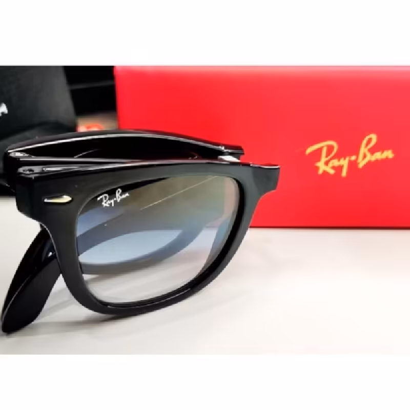 عینک اصلی عینک ریبن ویفری عینک آفتابی تاشو نشکن شیشه سنگ در بدنه میله به کار رفته باحکاکی های اصالت کالا آرم فلزی rayban