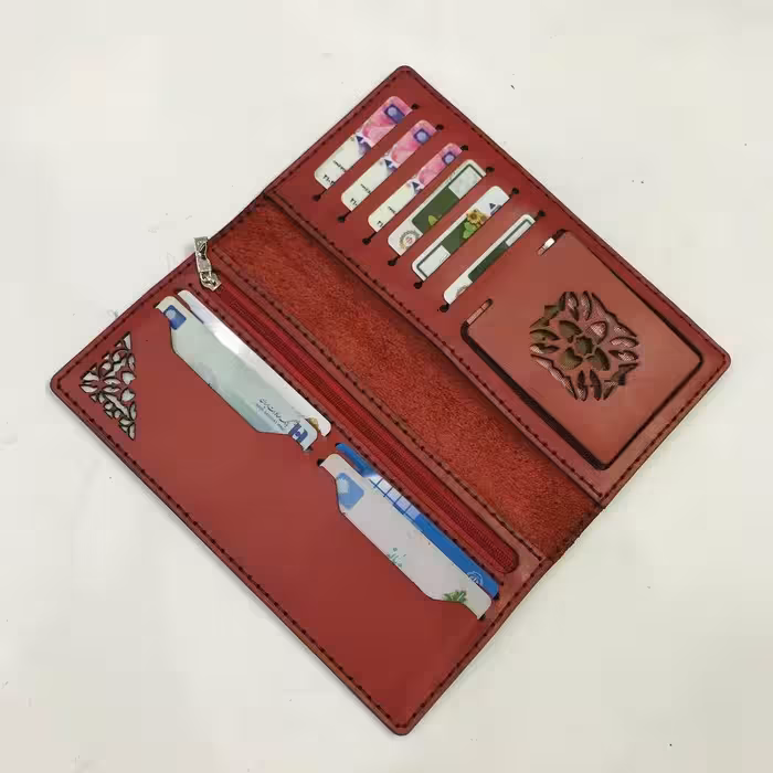 ست کیف پول و جاکلیدی اسلیمی دوخته شده با چرم طبیعی گاوی ممتاز