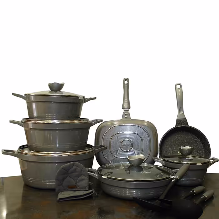 سرویس قابلمه 16 پارچه یونیک مدل کلاسیک رنگ طوسی نقره ای UN-7705