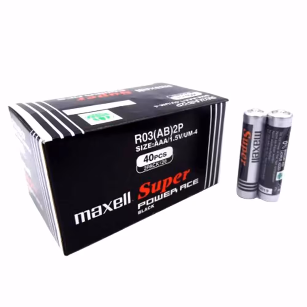خرید باتری نیم قلمی مکسل مدل MAXELL SUPER POWER ACE BLACK بسته 40 عددی