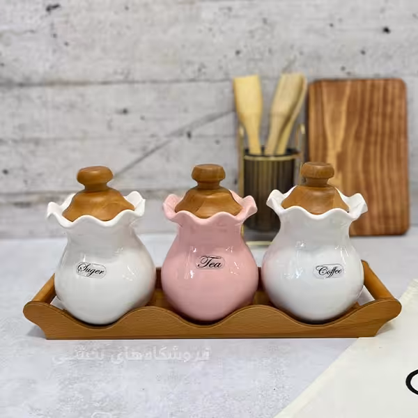 ست پا سماوری سرامیکی مدل درب چوبی 3 تکه کد 8340