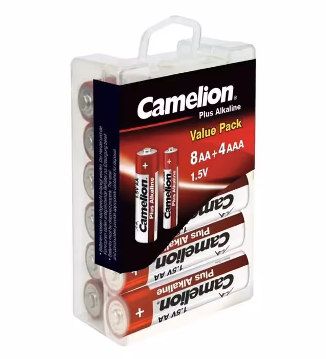 باتری قلمی و نیم قلمی کملیون مدل پلاس آلکالاین میکس 8AA|4AAA بسته 12 عددی