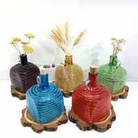 گلدان دستساز شیشه ای رنگی نواری بطری رنگی  آب خورشیدی شیشه گری صنایع دستی قزوین 