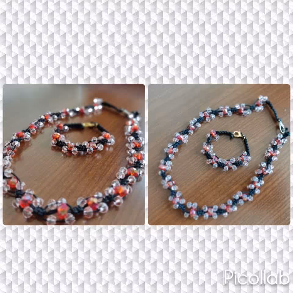 ست گردنبند و دستبند کریستال، ترکیب کریستال و بافت 