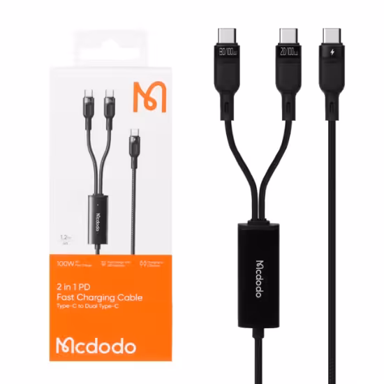 کابل تبدیل 1 به 2 USB-C مک دودو مدل CA-7470 طول 1.2 متر