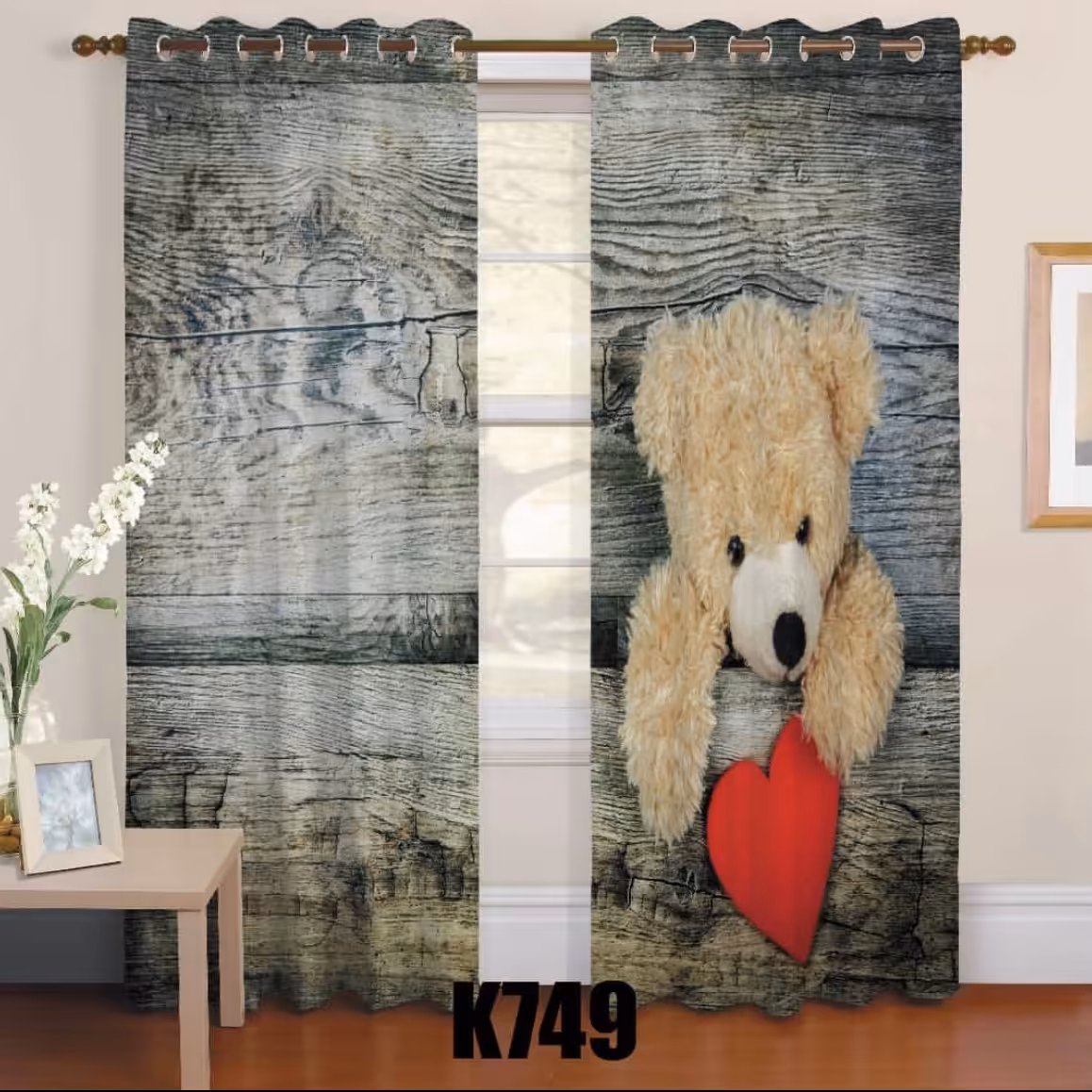 پرده اتاق خواب اسپرت  طرح خرس ولنتاین بروا گالری با کیفیت و دوخت 