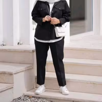 مانتو شلوار زنانه داکرون مدل ست مانتو شلوار سبا