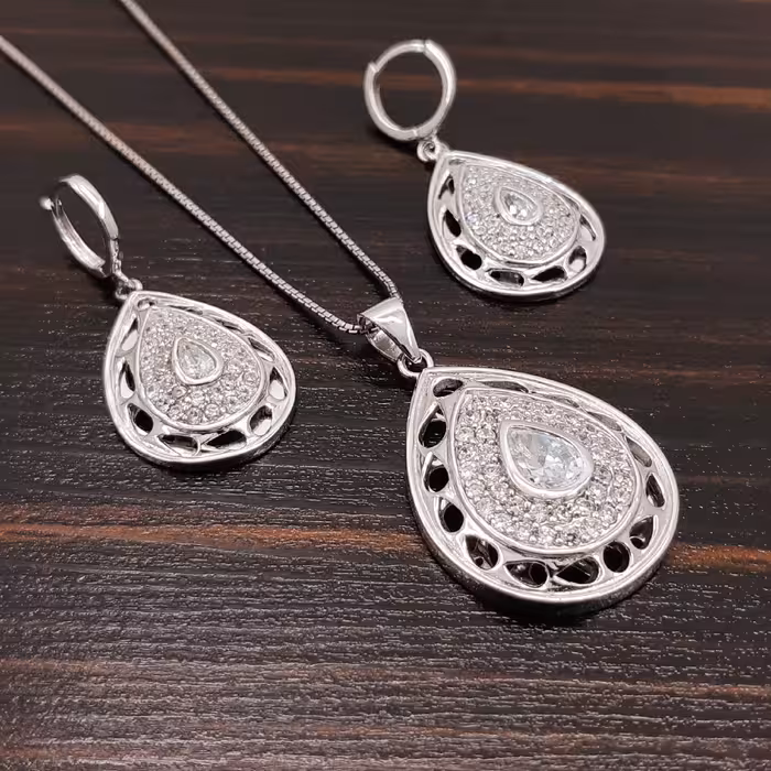 نیم ست نقره  تایلندی آبکاری طلا سفید