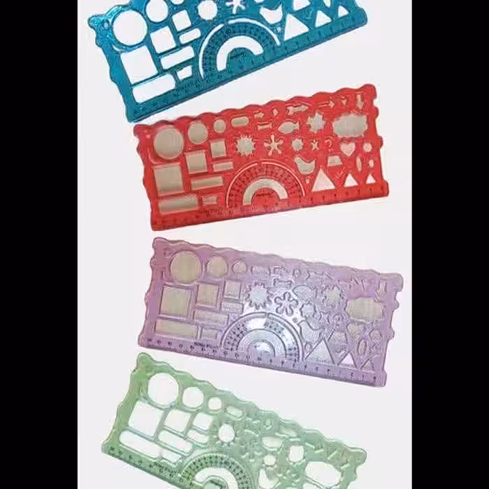 خط کش ژله ای شابلون اشکال نقاله دار 20سانت بسته 12عددی