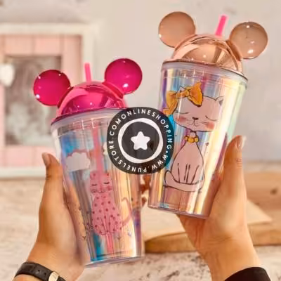 اسموتی ماگ موشی نی دار رنگ صورتی smoothie mouse mug