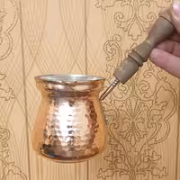 قهوه جوش وشیرجوش دسته چوبی مسی