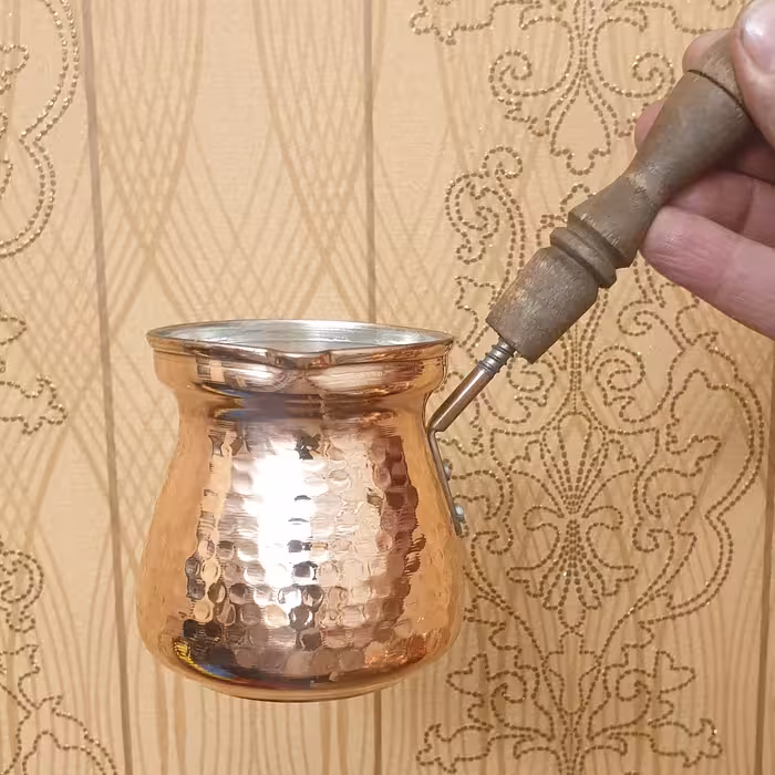 قهوه جوش وشیرجوش دسته چوبی مسی