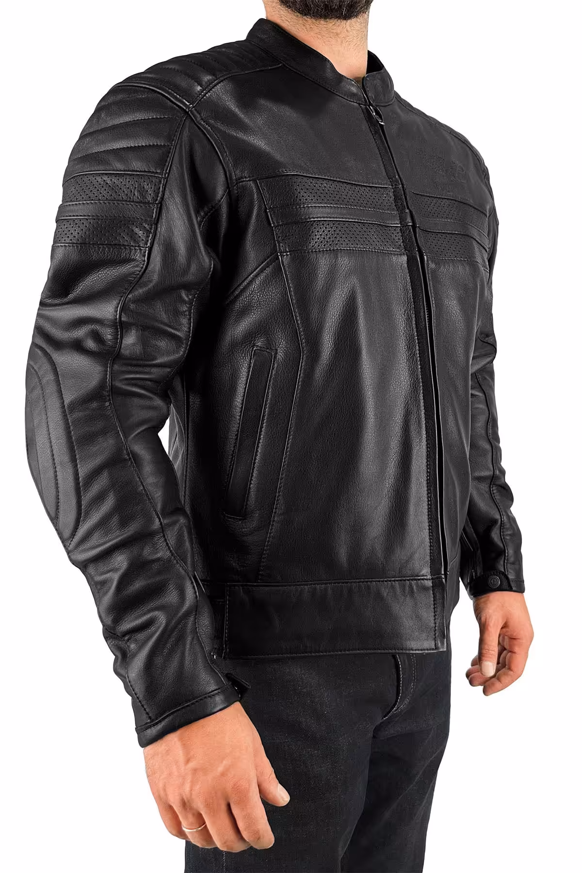 کاپشن موتورسوار مردانه یکپارچهسازی با سیستمعامل مشکی موتور سیکلت چرمی The Biker Jeans