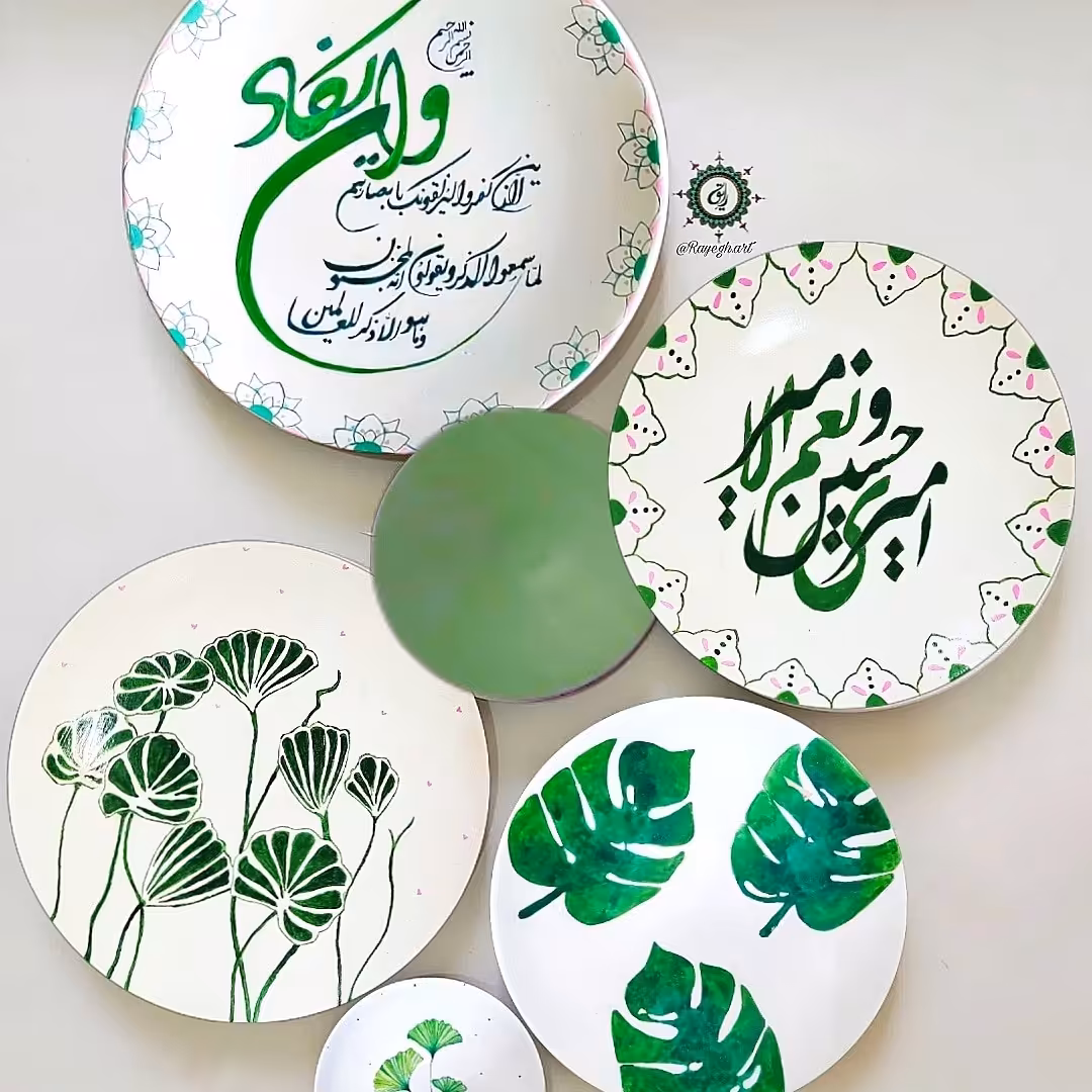 ست دیوارکوب سفالی دکوراتیو ، طرح و ان یکاد و امیری حسین در رنگ سبز  