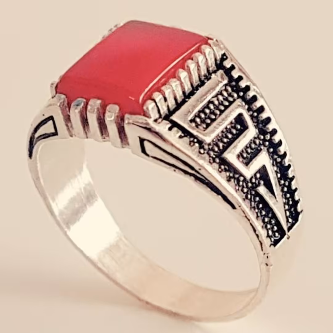 انگشتر نقره مردانه پسرانه سنگ عقیق سرخ مدل اسپرت ورساچی