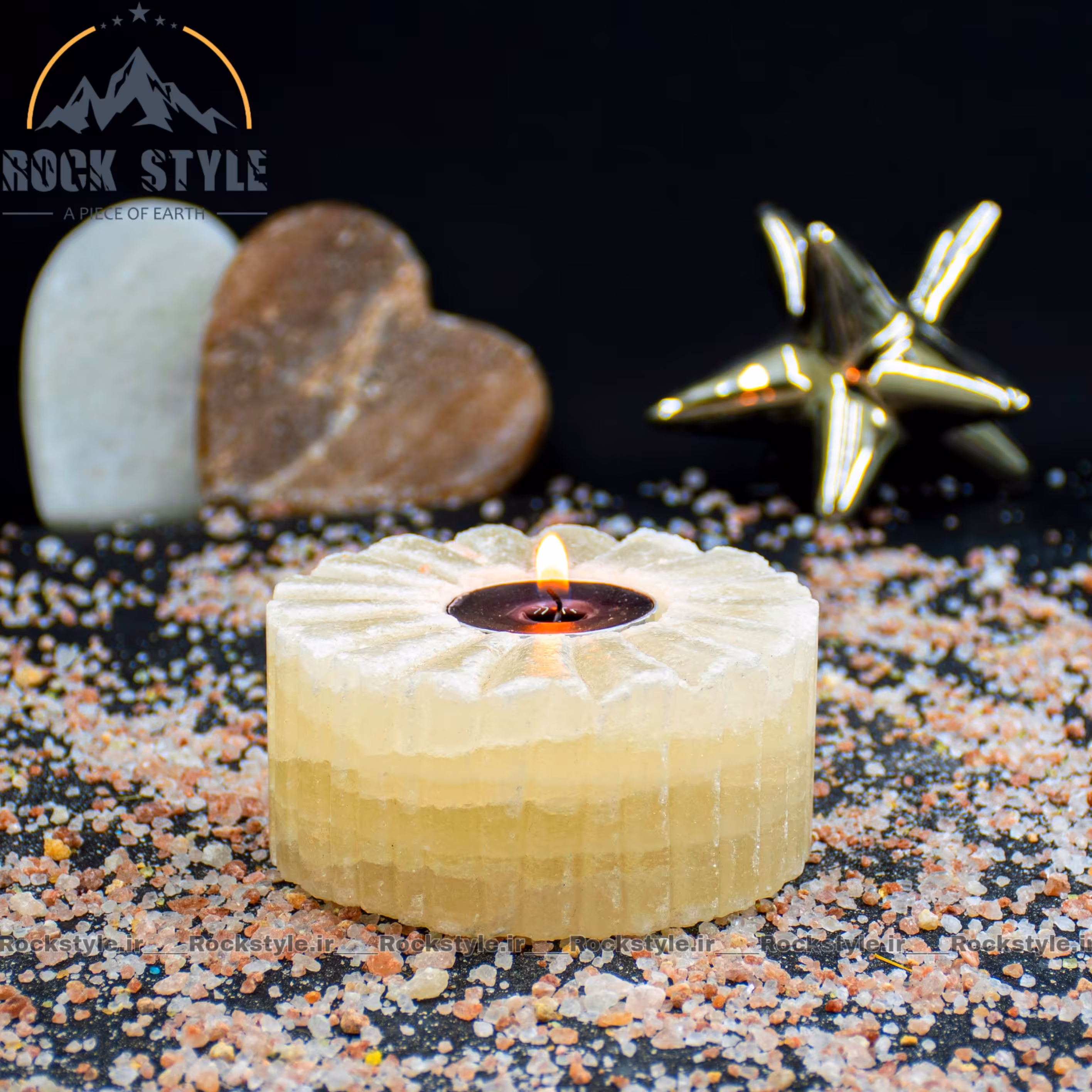 شمعدان سنگ نمک گرد شیار دار کد (جاشمعی)