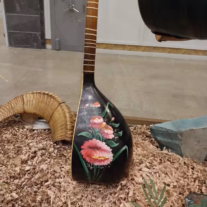 سه تار  کاسه یک تکه تهیه شده از چوب توت و گردو خرید مستقیم از سازنده همراه تذهیب و طراحی 