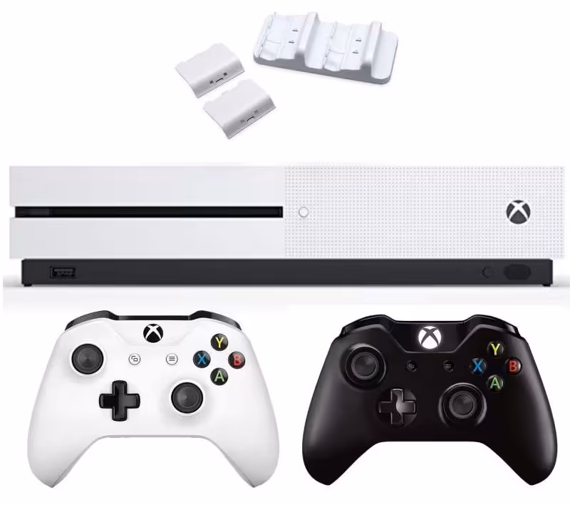 کنسول بازی مایکروسافت مدل Xbox One S با ظرفیت 1 ترابایت به همراه دسته اضافه مشکی و داک شارژ