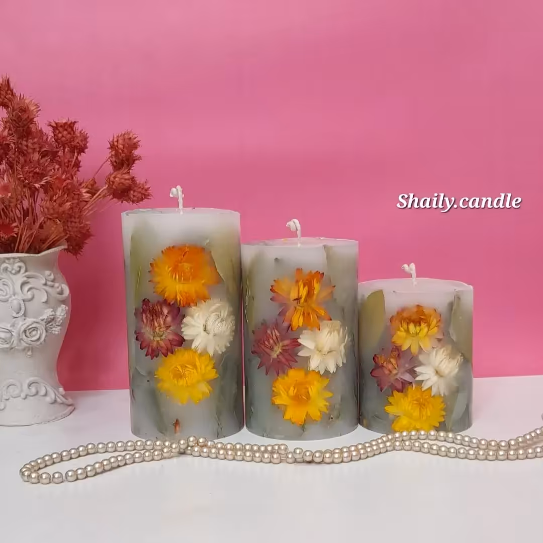 ست شمع استوانه گل خشک 