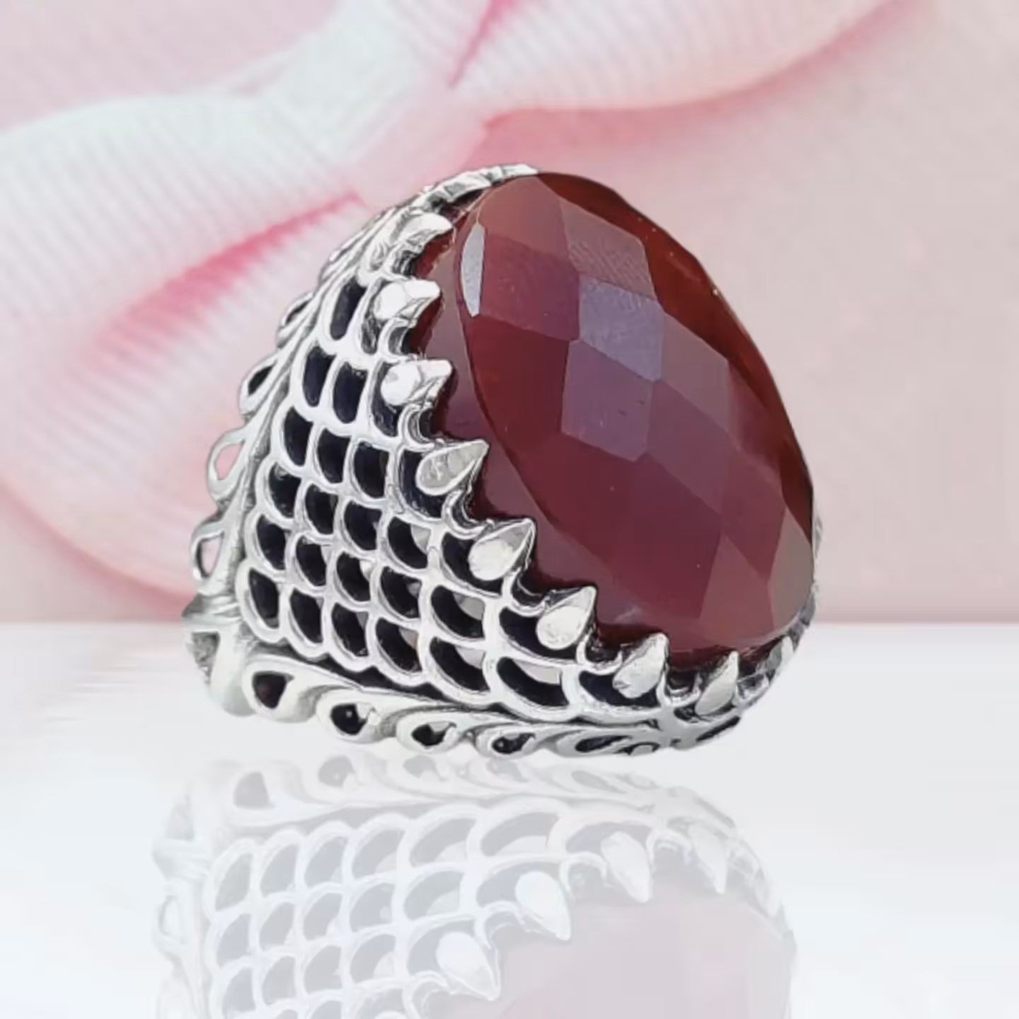 انگشتر مردانه نقره نگین عقیق سرخ اصلی