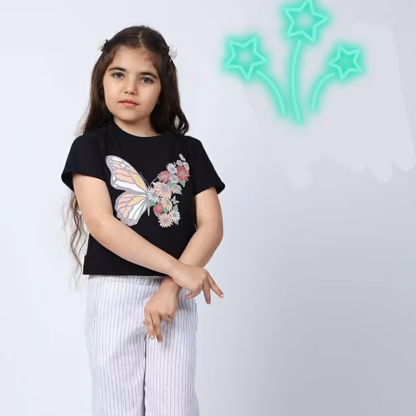 کراپ و شلوار دخترانه طرح پروانه سایز 45 و 50