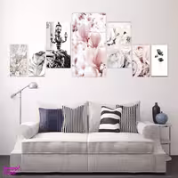 تابلو شاسی بکلیت طرح مدرن گل رز صورتی و پر مدل SH-1911 مجموعه 7 عددی