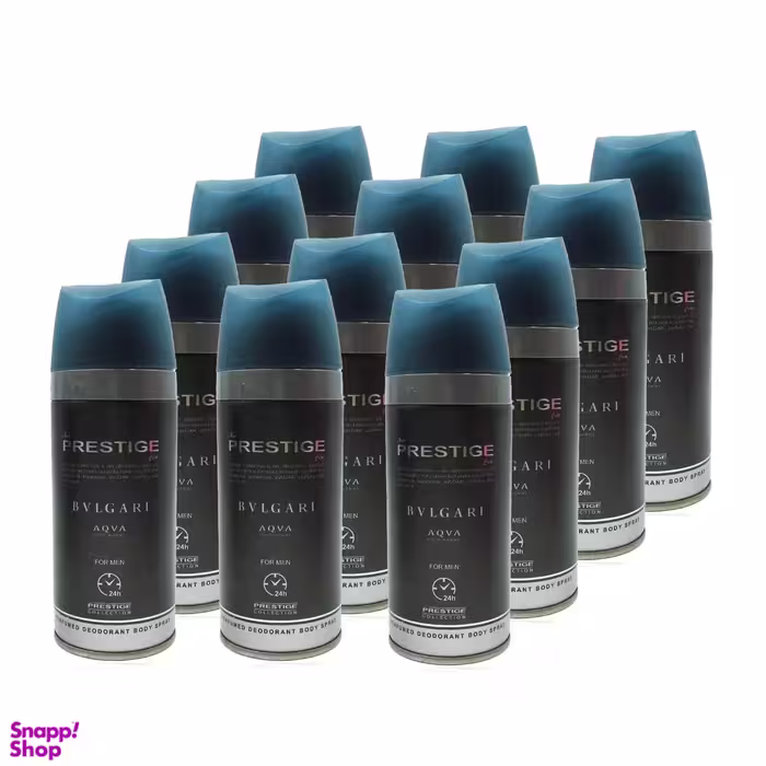 اسپری خوشبو کننده بدن مردانه پرستیژ (Prestige) مدل Bvlgari aqva حجم 150 میلی‌‌لیتر مجموعه 12 عددی