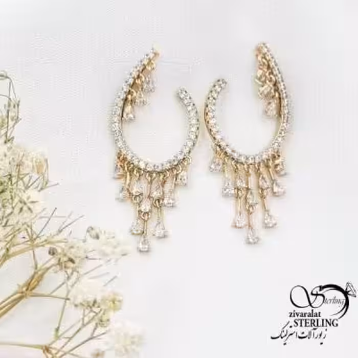 گوشواره کلاسیک آویز جواهری برند ژوپینگ کد 17621
