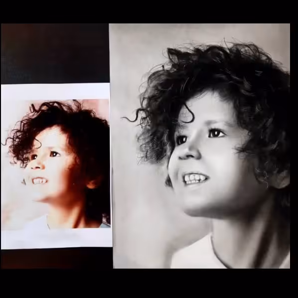 سفارش مشتری،طراحی چهره از روی عکس،تکنیک سیاه قلم،ابعاد 50 *70