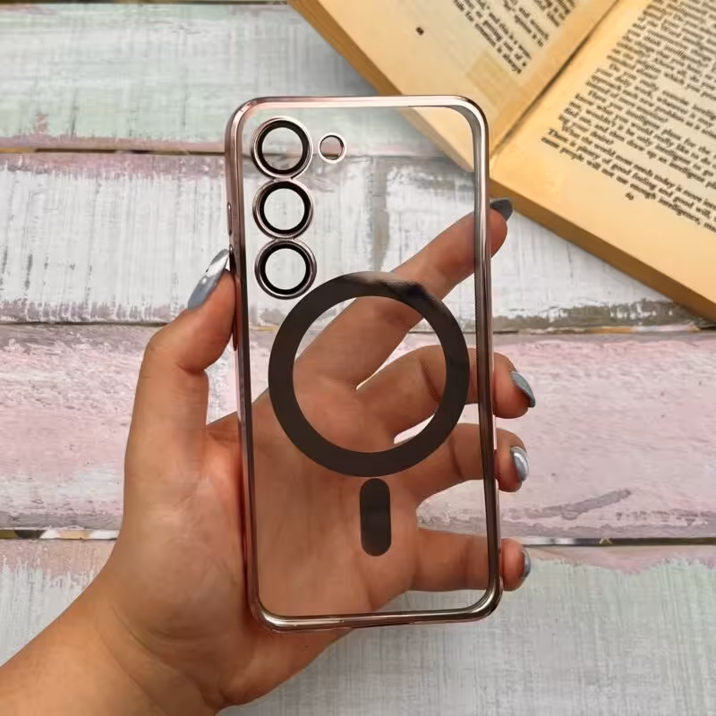 قاب گوشی Galaxy S23 سامسونگ اورجینال ژله ای شفاف مگ سیفی ژله ای رز گلد کد 71325