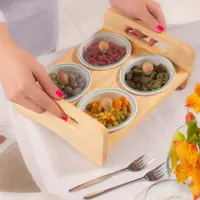 اردو خوری سرامیکی 4پیاله بیضی با سینی چوبی  برند RIVER  کد 11A-2873 