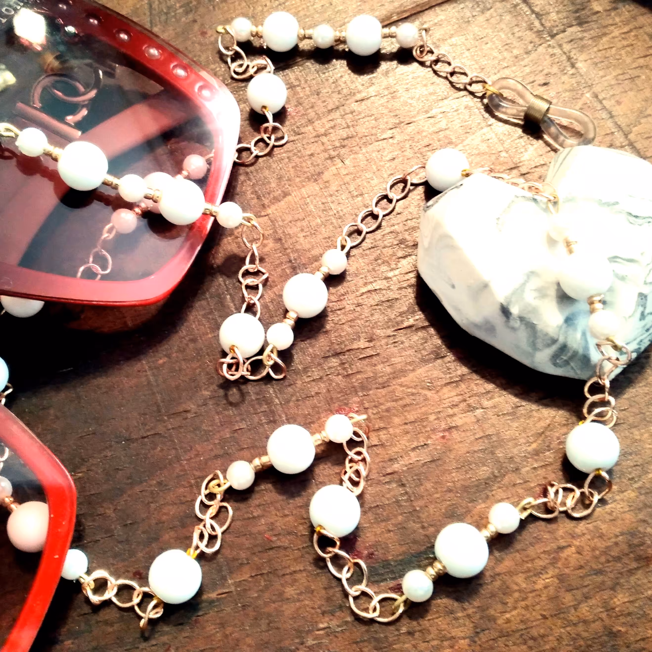 بند عینک زنجیری  با اونیکس سفید