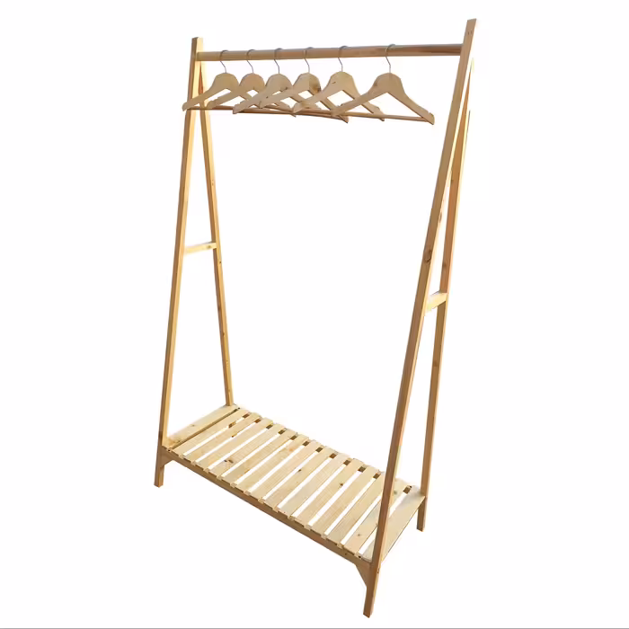 رگال چوبی مدل یک طبقه ساده همراه با 6 عدد چوب لباسی چوبی 